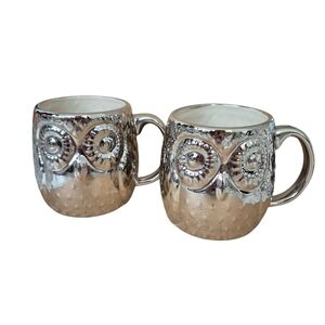 Two West Elm Silver Owl Mugs Large Size